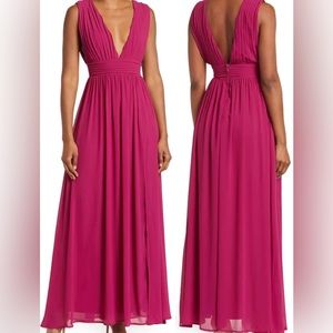 LOVE BY DESIGN- Athen Plunging V-Neck Maxi Dress- Color Berry